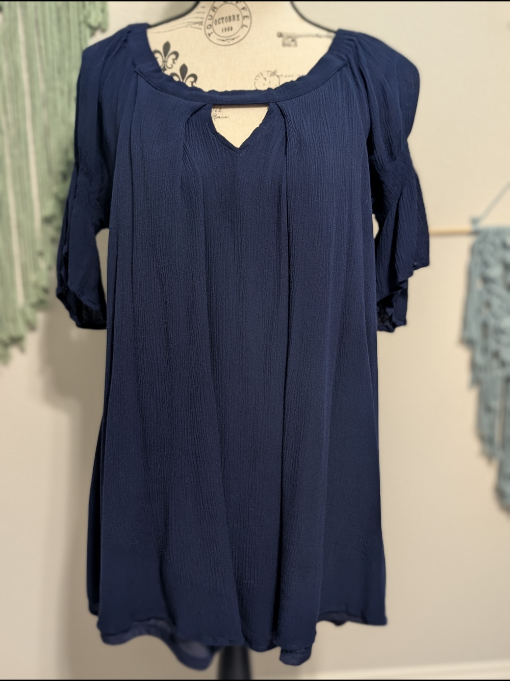 Umgee Navy Keyhole Midi Dress
